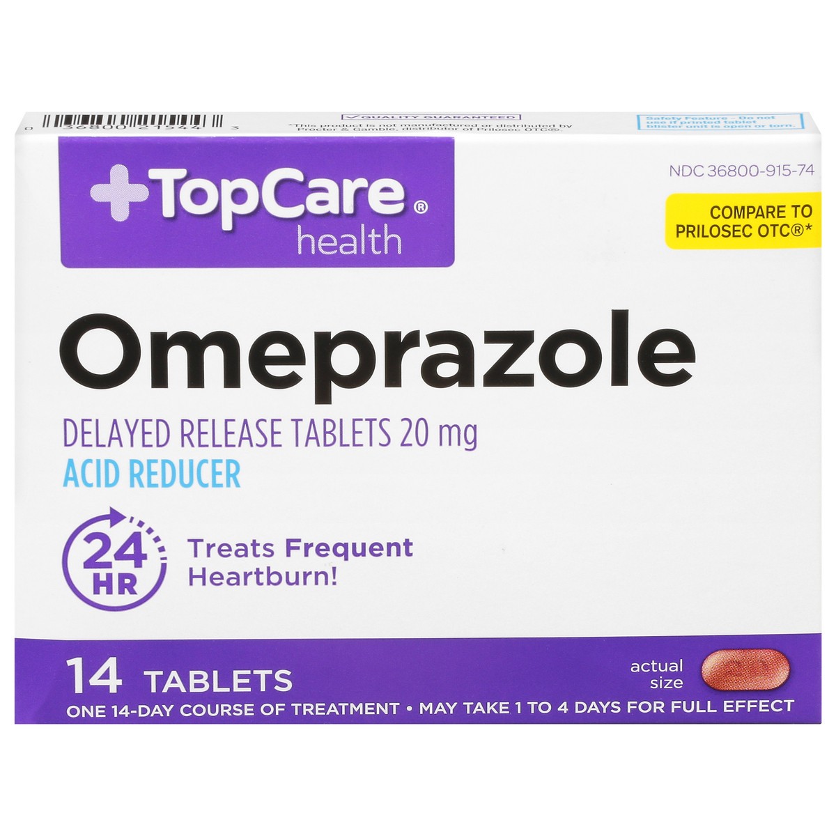 slide 1 of 9, TopCare Omeprazole 20Mg, 14 ct