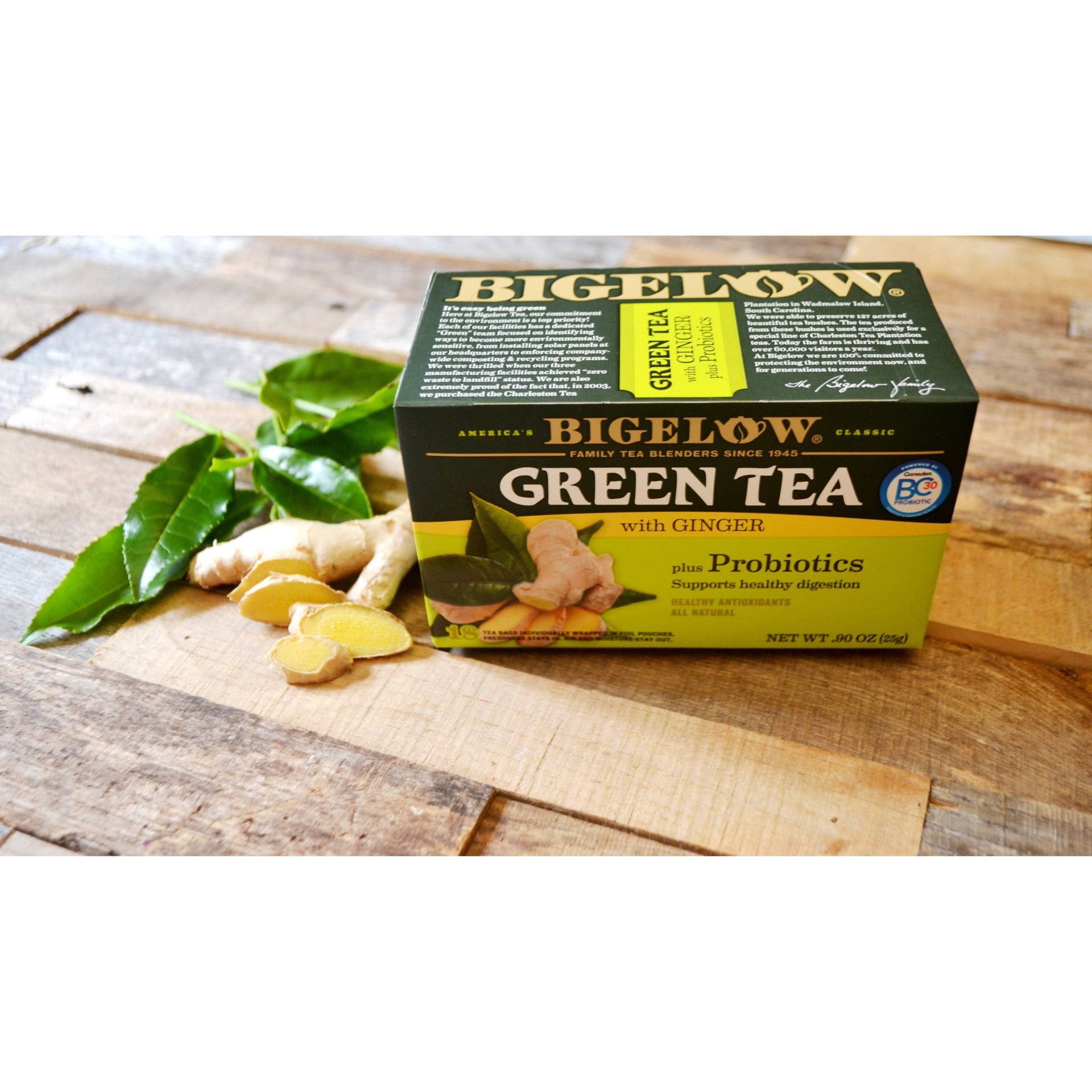 slide 4 of 6, Bigelow Green Tea Ginger Plus Probiotics Tea Bags, 18 ct