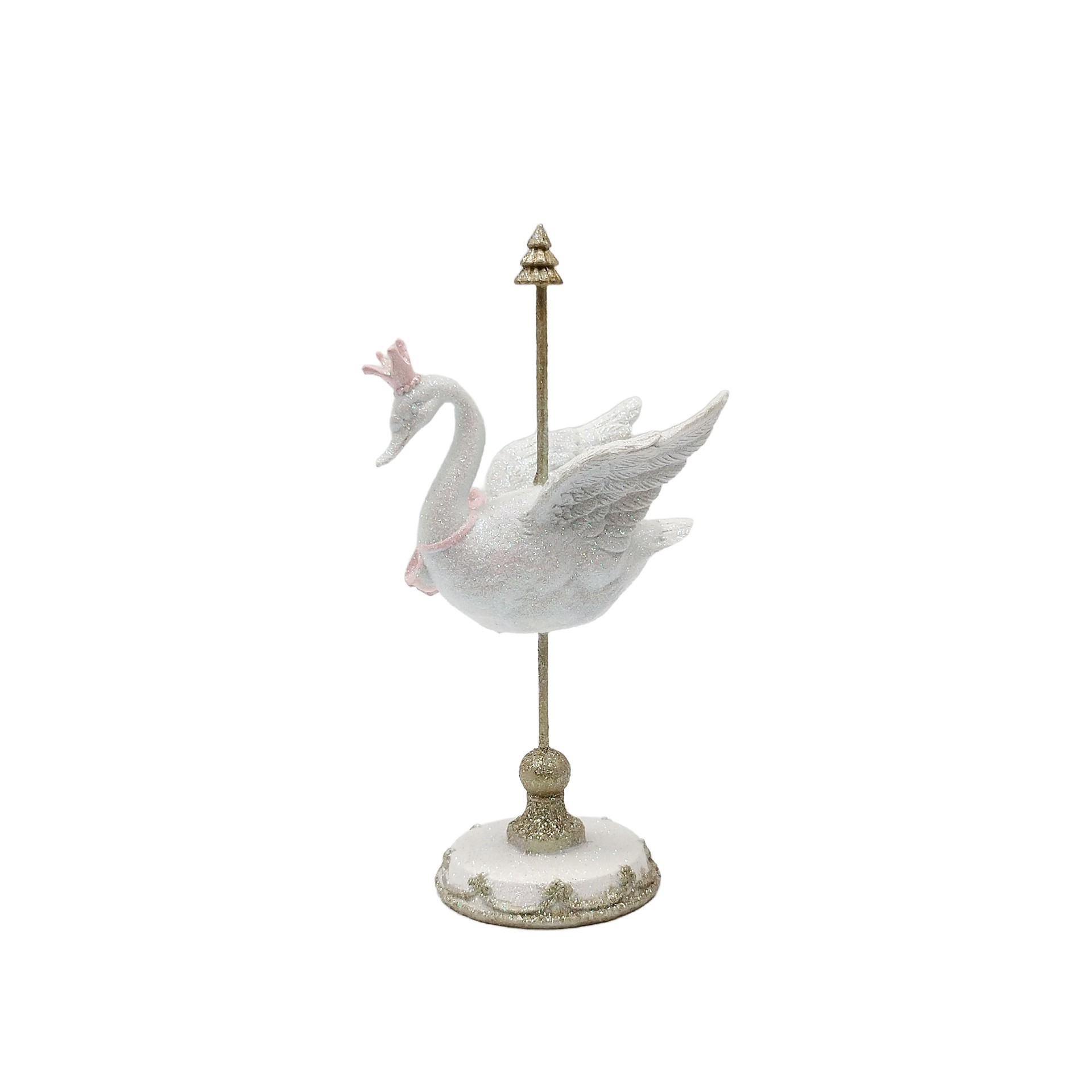 slide 2 of 2, 10.75" White, Gold & Pink Frosted Carousel Swan Tabletop Decor By Ashland, 10.75 in