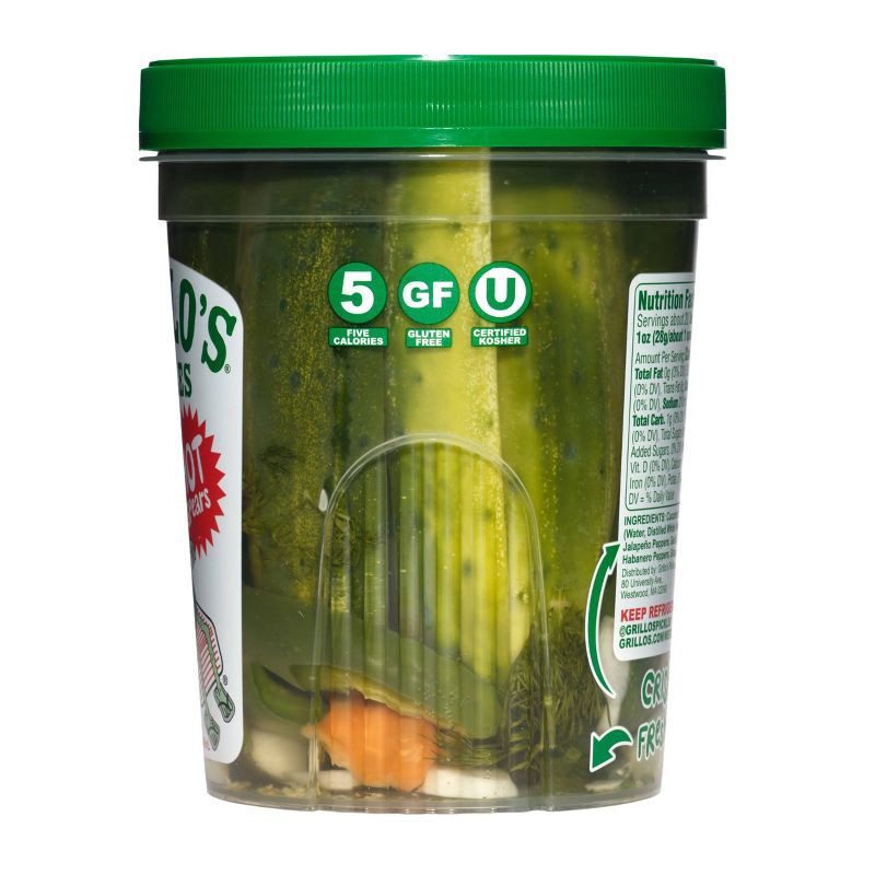 slide 4 of 8, Grillo's Pickles Hot Dill Pickle Spears - 32 fl oz, 32 fl oz