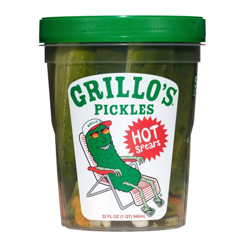 slide 1 of 8, Grillo's Pickles Hot Dill Pickle Spears - 32 fl oz, 32 fl oz