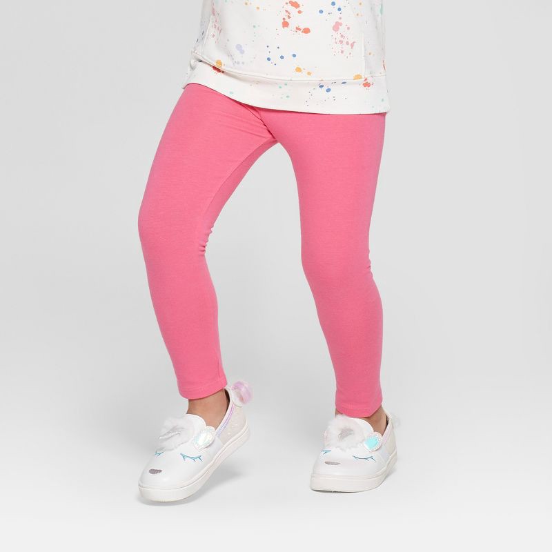 slide 1 of 4, Toddler Girls' Solid Leggings - Cat & Jack™ Dark Pink 5T: Midweight Cotton-Spandex, Ankle Length, 1 ct