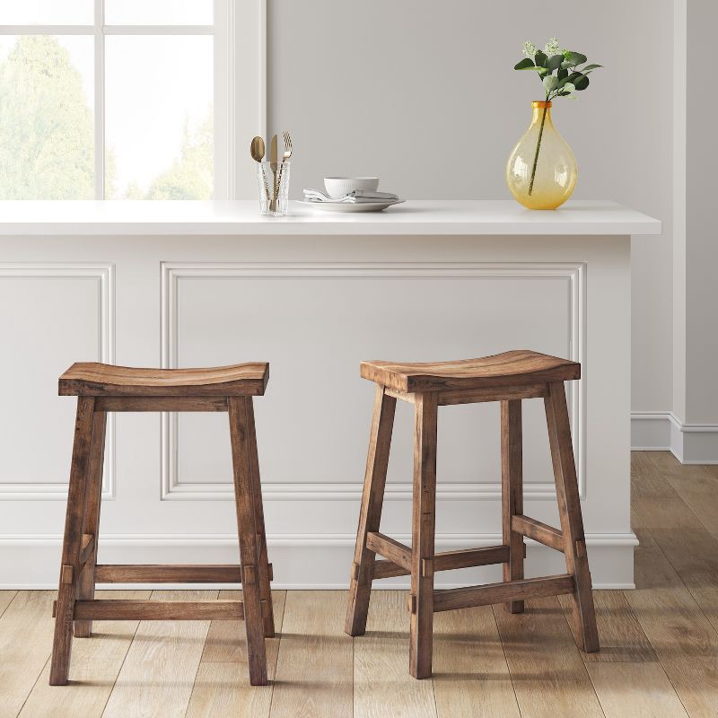 slide 2 of 3, Halifax Farmhouse Wood Counter Height Barstool Brown - Threshold™: Rectangle, Backless, Hardwood Frame, 1 ct