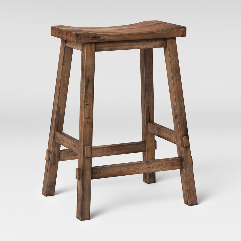 slide 3 of 3, Halifax Farmhouse Wood Counter Height Barstool Brown - Threshold™: Rectangle, Backless, Hardwood Frame, 1 ct