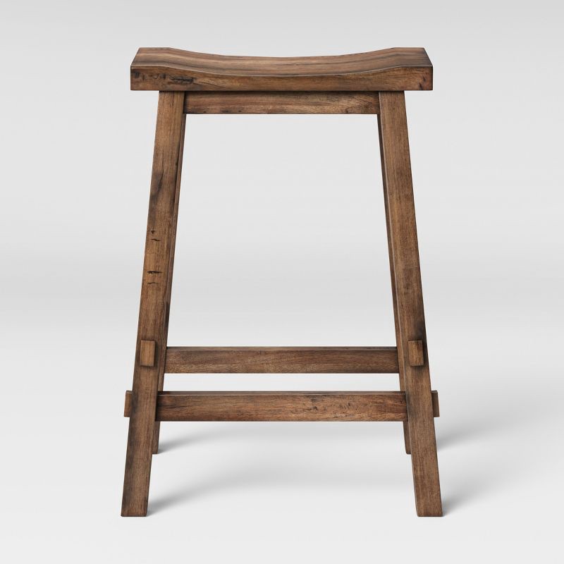 slide 1 of 3, Halifax Farmhouse Wood Counter Height Barstool Brown - Threshold™: Rectangle, Backless, Hardwood Frame, 1 ct