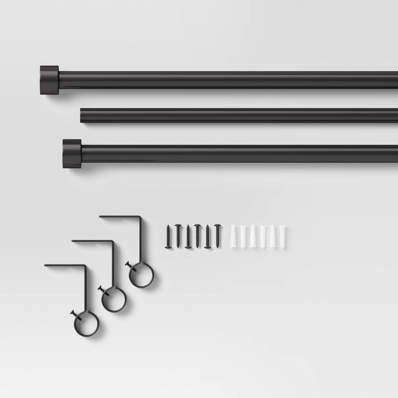 slide 3 of 4, 36"-66" Dauntless Curtain Rod Black - Threshold™: Adjustable Steel, Single Rod, 20lb Capacity, 20 lb