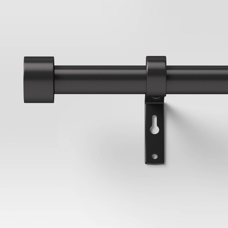slide 1 of 4, 66"-120" Dauntless Curtain Rod Black - Threshold™: Adjustable Steel, Single Rod, Metallic Finish, 20lb Capacity, 20 lb
