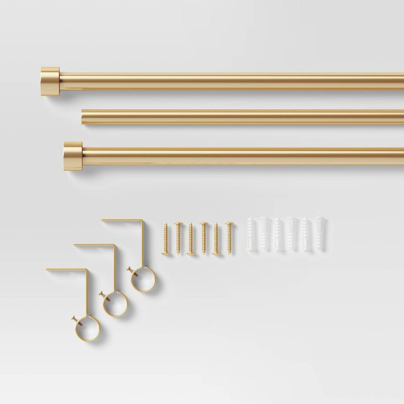 slide 3 of 4, 36"-66" Dauntless Curtain Rod Brass - Threshold™: Adjustable Gold Steel, Single Rod, 20lb Capacity, 20 lb