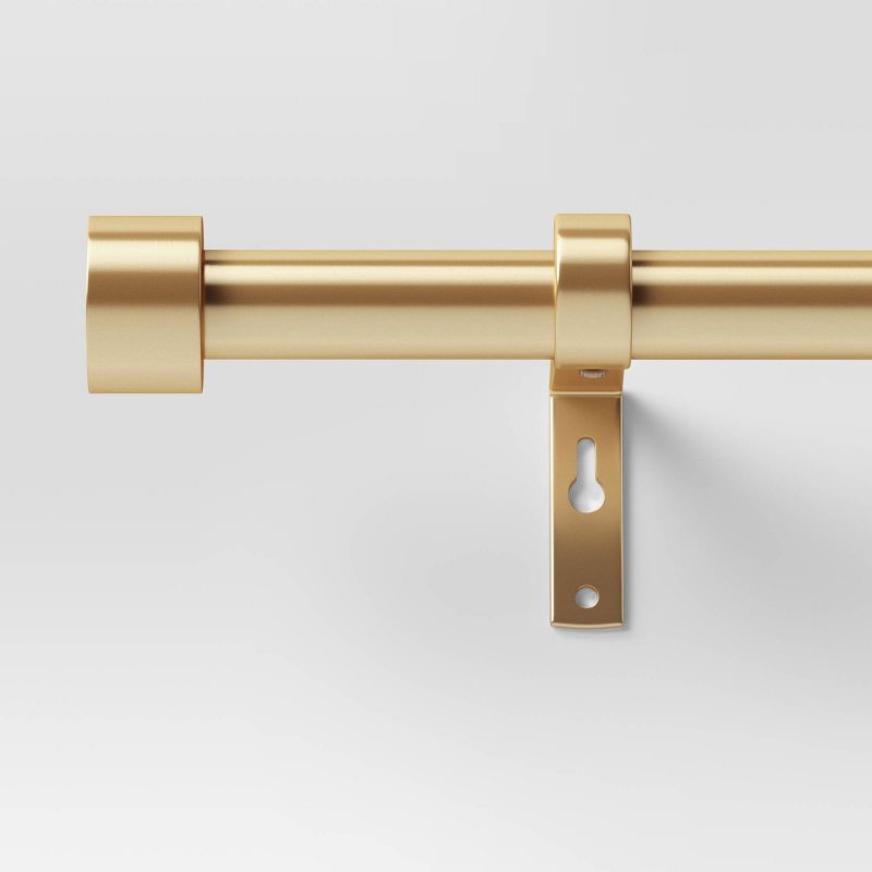 slide 1 of 4, 36"-66" Dauntless Curtain Rod Brass - Threshold™: Adjustable Gold Steel, Single Rod, 20lb Capacity, 20 lb