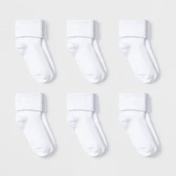 Toddler 6pk Low Cut Bobby Socks - Cat & Jack™ White 2T-3T: Knit, Turnback Cuff