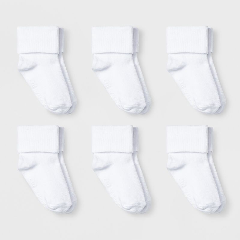 slide 1 of 2, Baby 6pk Turn Cuff Socks - Cat & Jack™ White 6-12M: Low Cut Knit, Solid Pattern, Tumble Dry, 6 ct