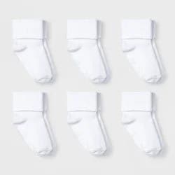 Baby 6pk Turn Cuff Socks - Cat & Jack™ White 6-12M: Low Cut Knit, Solid Pattern, Tumble Dry