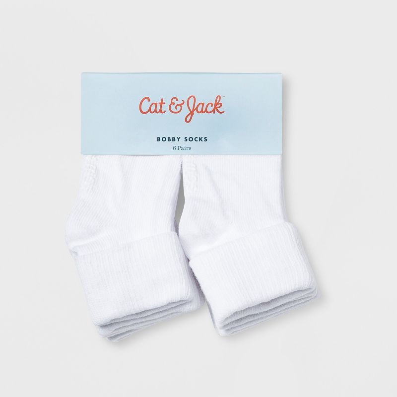 slide 2 of 2, Baby 6pk Turn Cuff Socks - Cat & Jack™ White 12-24M: Low Cut Knit, Solid Pattern, Tumble Dry, 6 ct
