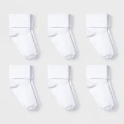Baby 6pk Turn Cuff Socks - Cat & Jack™ White 12-24M: Low Cut Knit, Solid Pattern, Tumble Dry