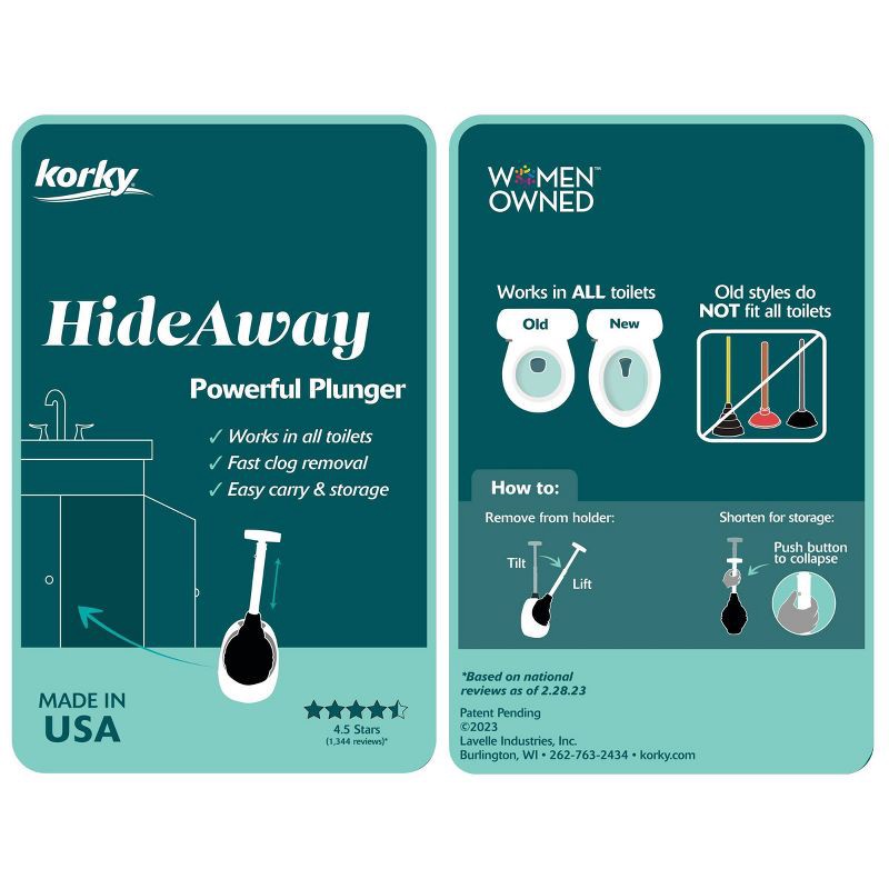 slide 7 of 7, Korky Beehive Max HideAway Toilet Plunger, 1 ct