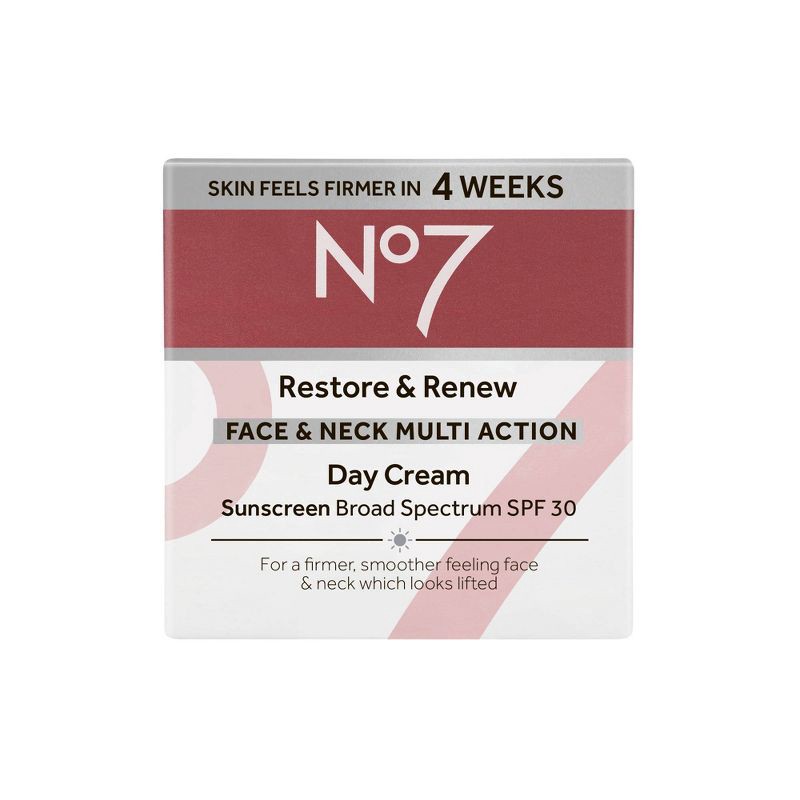 slide 5 of 8, No7 Restore & Renew Multi Action Face & Neck Day Cream with SPF 30 - 1.69 fl oz, 0 x 1.69 fl oz