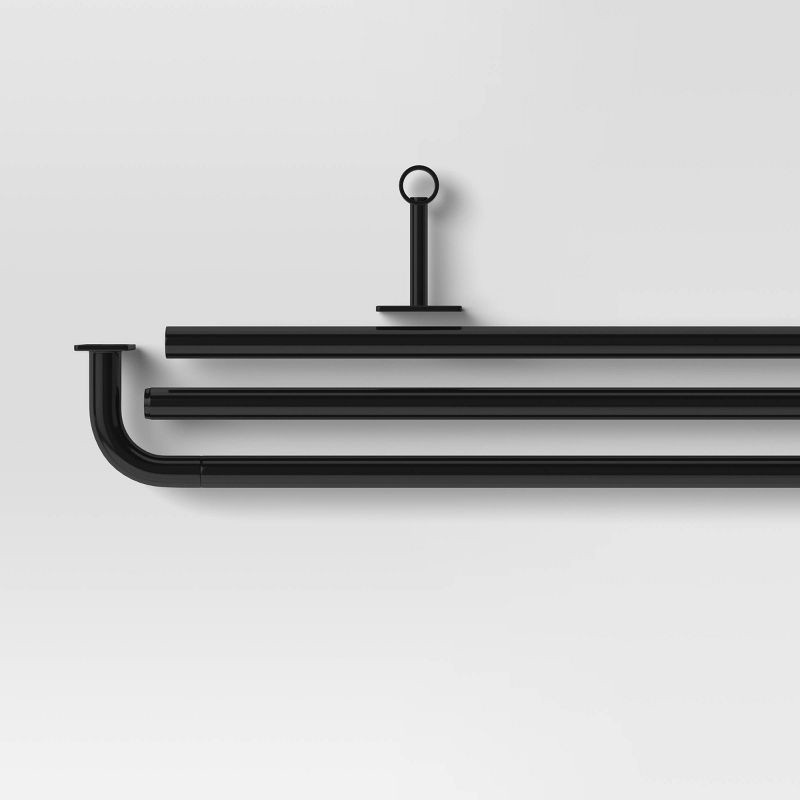 slide 4 of 4, 66"-120" French Curtain Rod Matte Black - Threshold™: Single Steel Rod, Powder-Coated, 50lb Capacity, 50 lb
