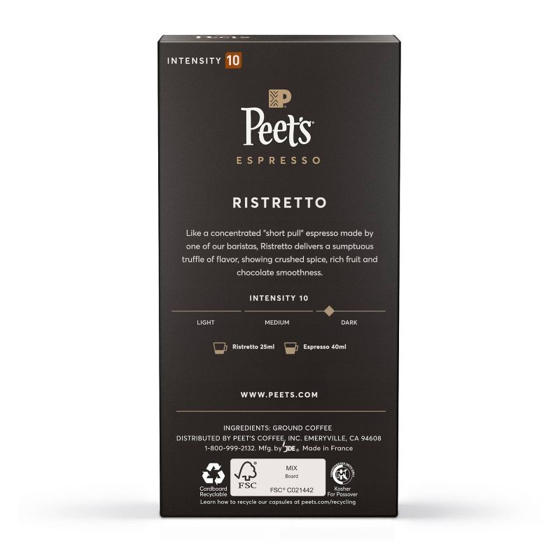slide 2 of 8, Peet's Coffee Peet's Espresso Ristretto Dark Roast Aluminum Capsules - 10ct/1.87oz, 10 ct; 1.87 oz