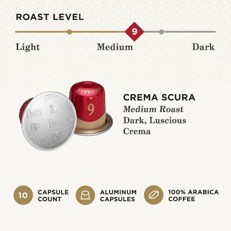 slide 3 of 7, Peet's Coffee Peet's Espresso Crema Scura Medium Roast Aluminum Capsules - 10ct/1.87oz, 10 ct; 1.87 oz