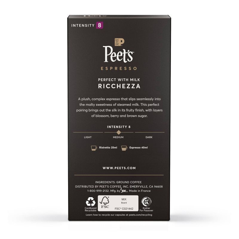 slide 2 of 7, Peet's Coffee Peet's Espresso Ricchezza Medium Roast Aluminum Capsules - 10ct/1.87oz, 10 ct; 1.87 oz