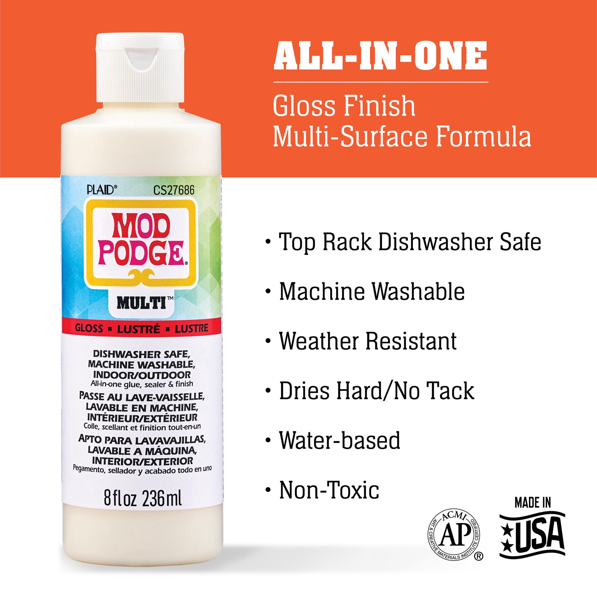 slide 8 of 9, Mod Podge Multi All-In-One Gloss Finish Formula, 8oz., 8 oz