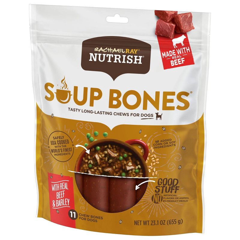 slide 3 of 8, Rachael Ray Nutrish Soup Bones Real Beef & Barley Chewy Dog Treats - 23.1oz/11ct, 23.1 oz, 11 ct