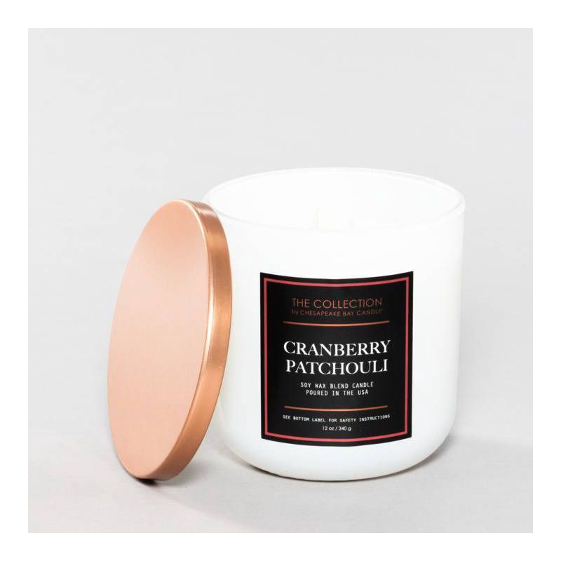 slide 2 of 4, 2-Wick White Glass Cranberry Patchouli Lidded Jar Candle 12oz - The Collection by Chesapeake Bay Candle: Oud Essence, Soy Blend, 35h Burn, 12 oz