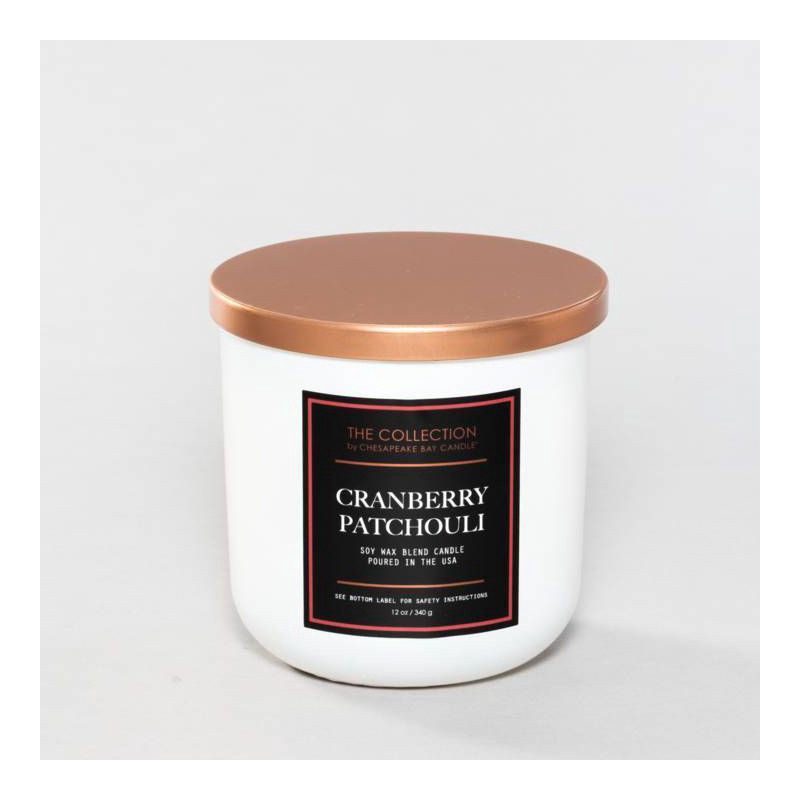 slide 1 of 4, 2-Wick White Glass Cranberry Patchouli Lidded Jar Candle 12oz - The Collection by Chesapeake Bay Candle: Oud Essence, Soy Blend, 35h Burn, 12 oz