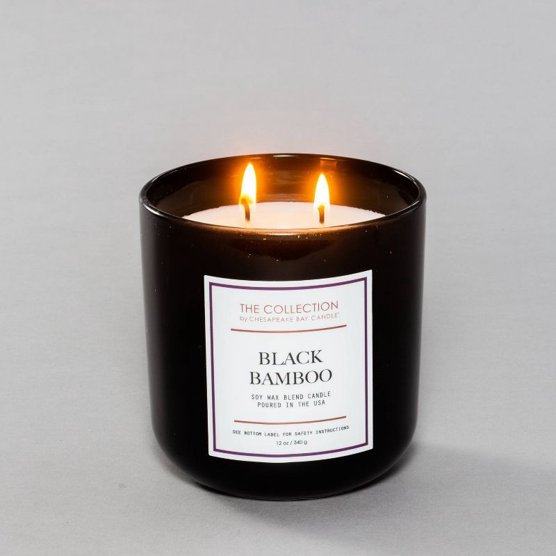 slide 2 of 2, 2-Wick Black Glass Black Bamboo Lidded Jar Candle 12oz - The Collection By Chesapeake Bay Candle, 12 oz