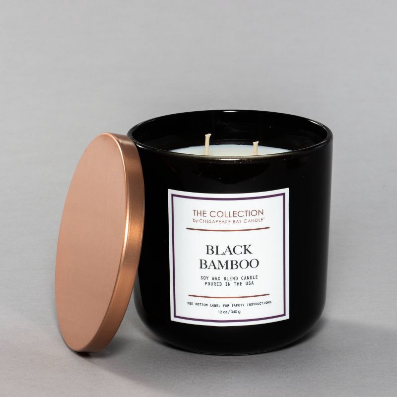 slide 1 of 2, 2-Wick Black Glass Black Bamboo Lidded Jar Candle 12oz - The Collection By Chesapeake Bay Candle, 12 oz