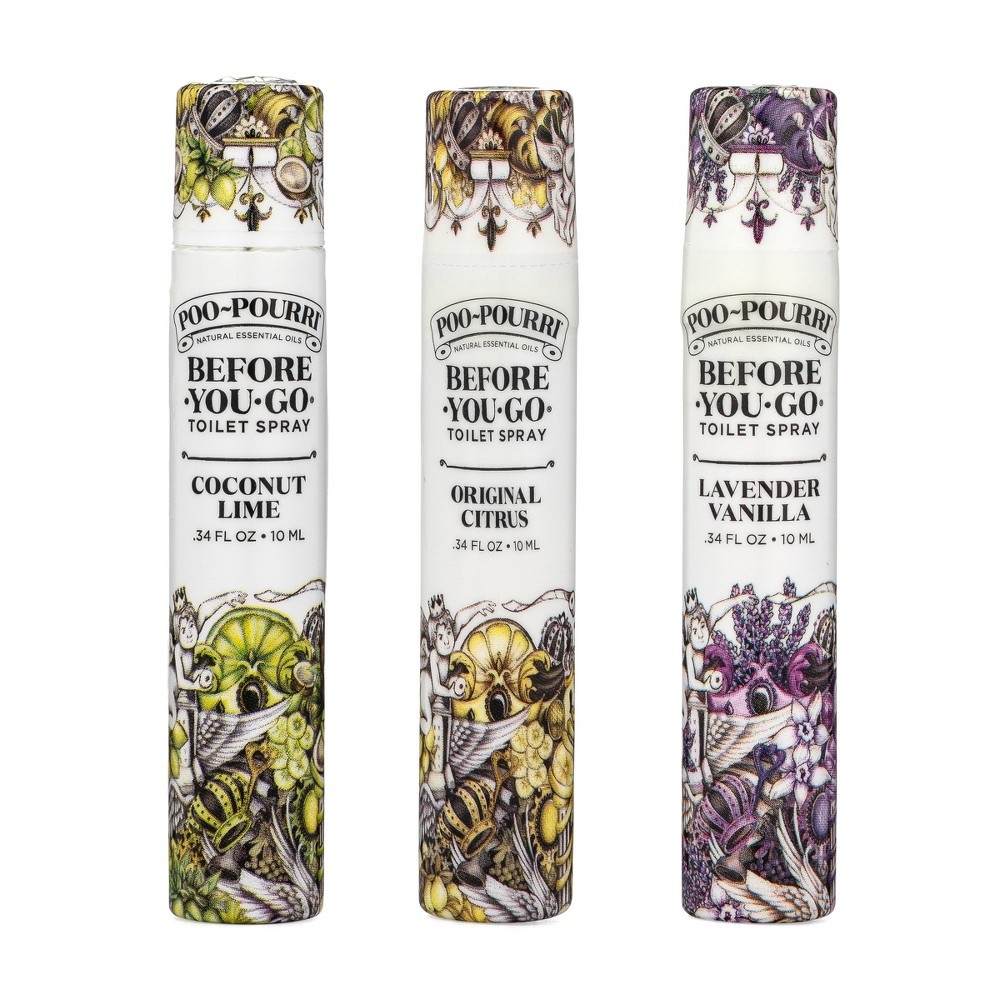 slide 3 of 5, Poo-Pourri Lavender Vanilla, Coconut Lime, Original Citrus Toilet Spray, 3 ct