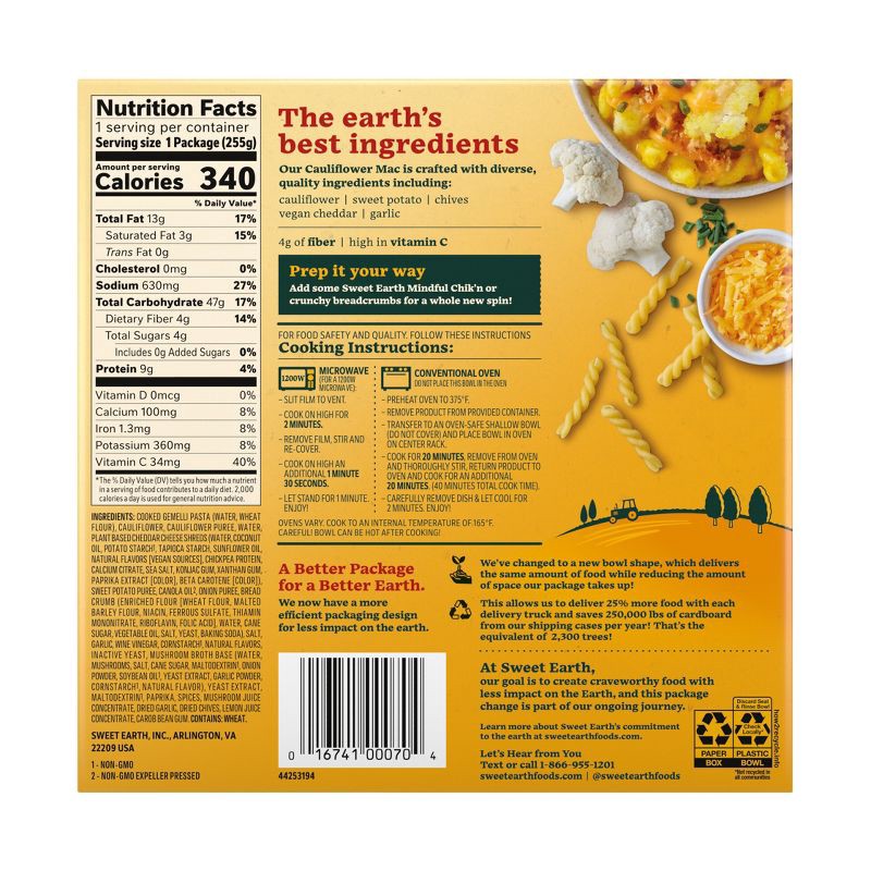 slide 7 of 12, SWEET EARTH NATURAL FOODS Sweet Earth Vegan Frozen Cauliflower Mac - 9oz, 9 oz
