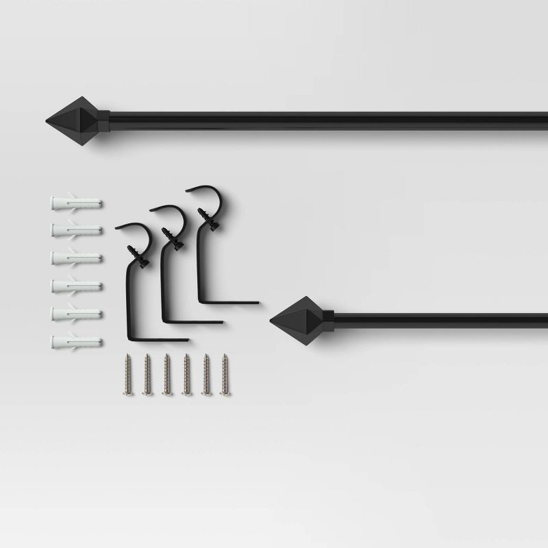 slide 3 of 4, 28"-48" Café Faceted Pyramid Curtain Rod Black - Room Essentials™: Adjustable Metal, Single Rod, 4 Pieces, 4 ct