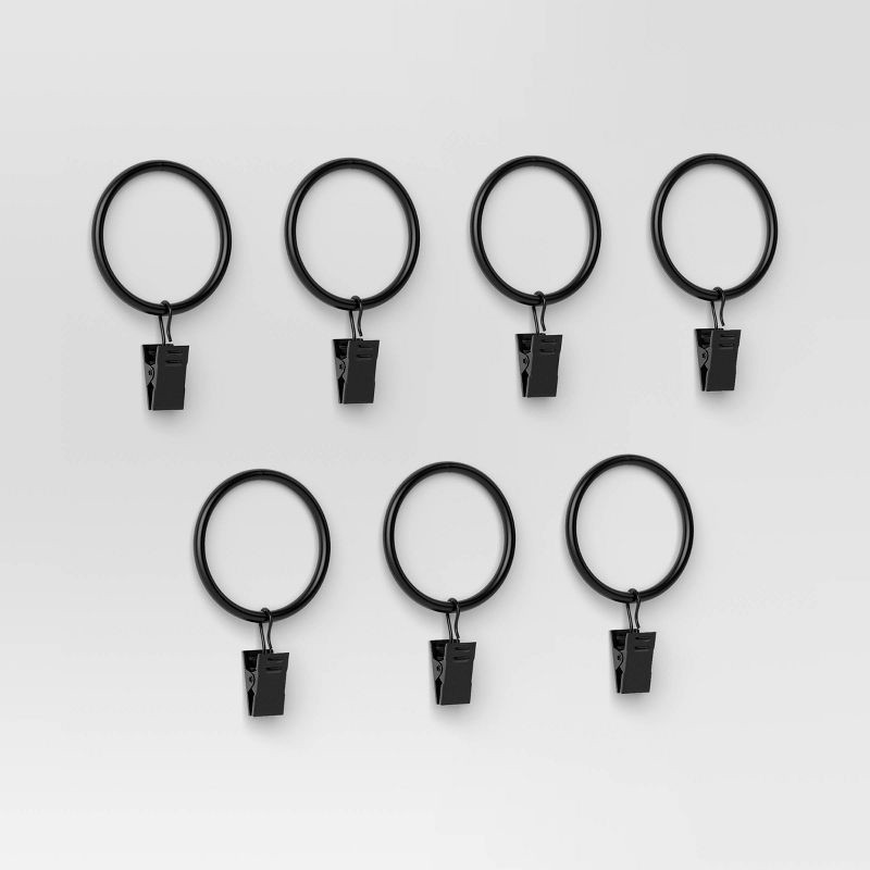 slide 2 of 2, 7pk Clip Rings Matte Black - Threshold™: Steel Curtain Hooks, Painted Finish, 1 Year Warranty, 7 ct