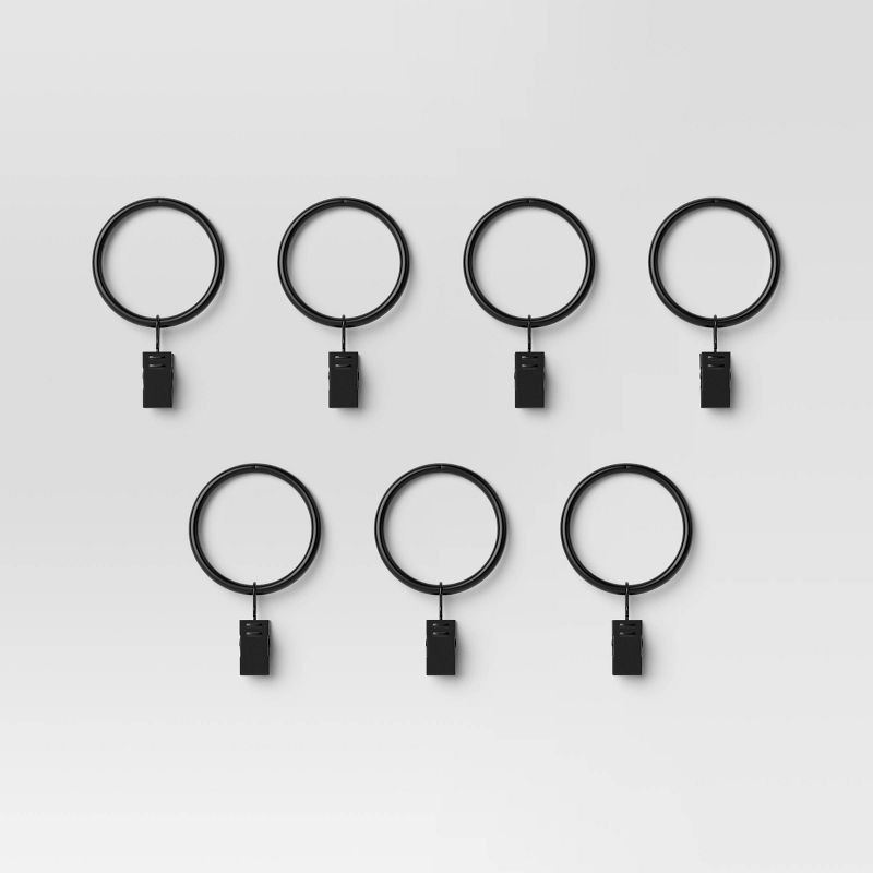 slide 1 of 2, 7pk Clip Rings Matte Black - Threshold™: Steel Curtain Hooks, Painted Finish, 1 Year Warranty, 7 ct