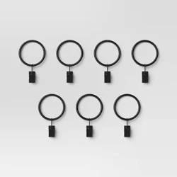 7pk Clip Rings Matte Black - Threshold™: Steel Curtain Hooks, Painted Finish, 1 Year Warranty
