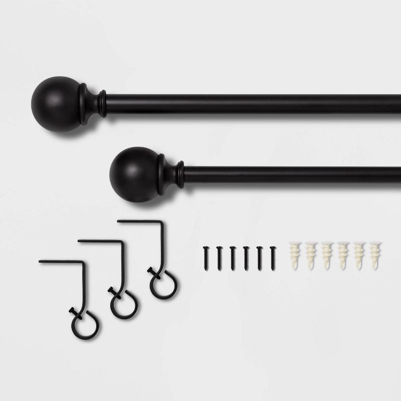 slide 2 of 3, 36"-66" Ball Curtain Rod Matte Black - Threshold™: Adjustable Metal, Single Rod, 30lb Capacity, 30 lb
