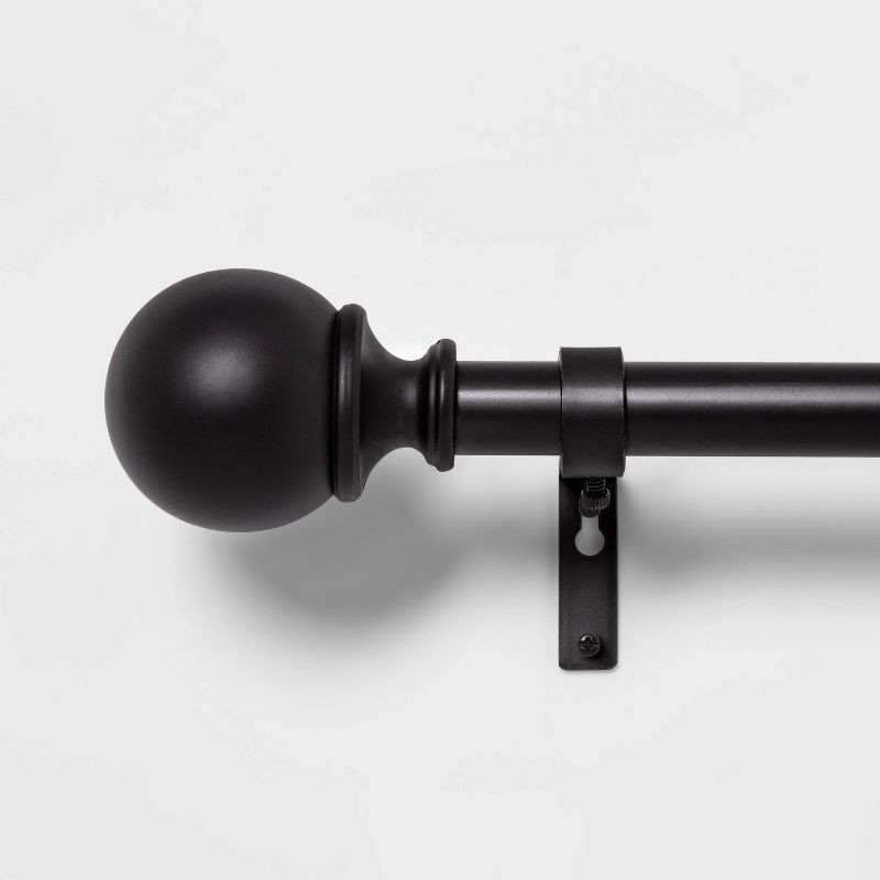 slide 1 of 3, 36"-66" Ball Curtain Rod Matte Black - Threshold™: Adjustable Metal, Single Rod, 30lb Capacity, 30 lb