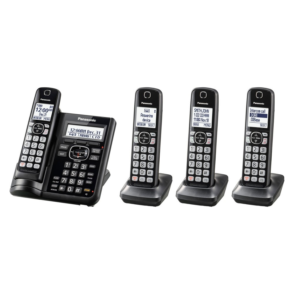 slide 2 of 5, Panasonic Cordless Phone with Digital Answering Machine and 4 Handsets - Black (KX-TGF544B), 1 ct
