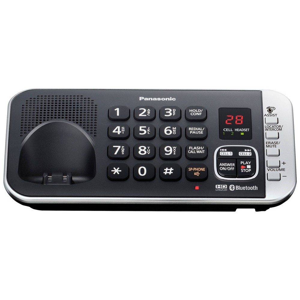 slide 3 of 3, Panasonic Cordless Phone with Link to Cell and Digital Answering Machine, 5 Handsets - Black (KX-TGE675B), 1 ct