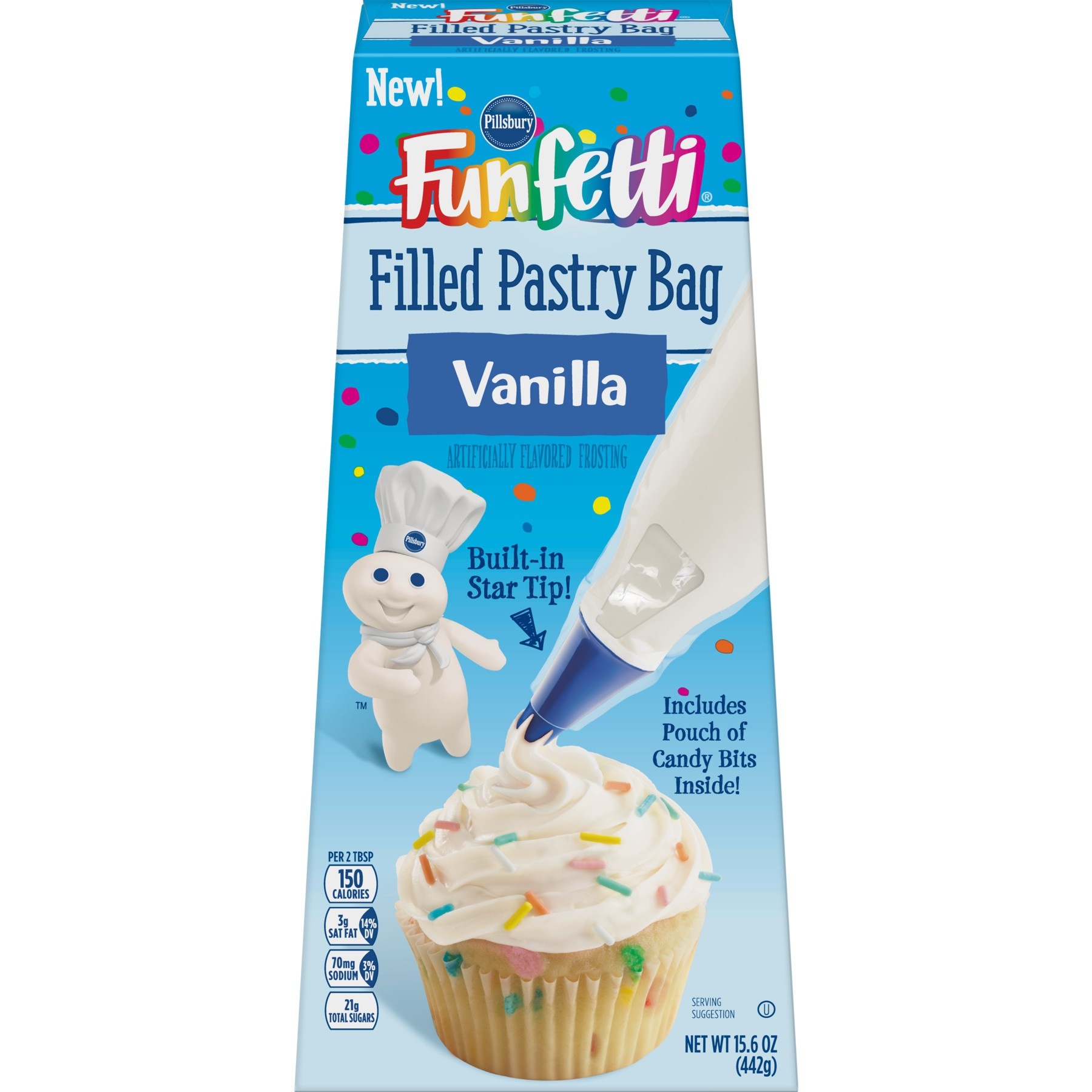 slide 1 of 1, Pillsbury Funfetti Vanilla Filled Pastry Bag, 15.6 oz