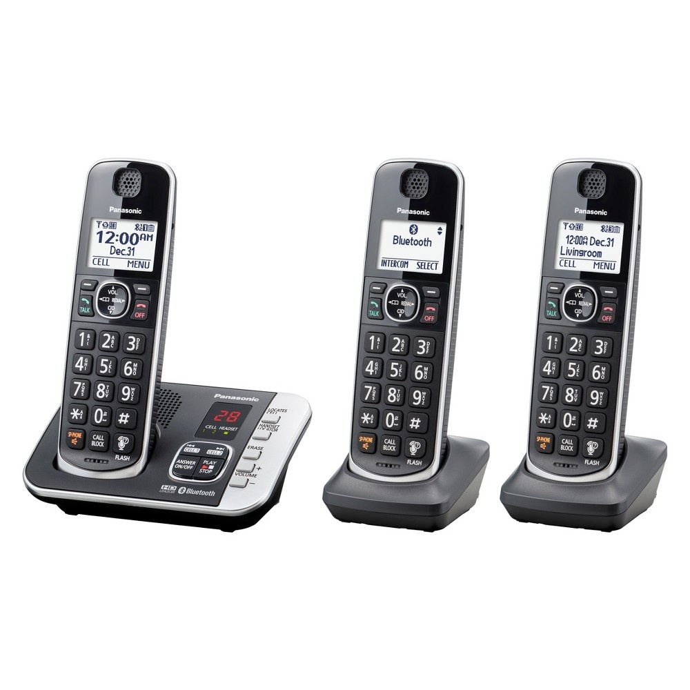 slide 2 of 3, Panasonic Cordless Phone with Link to Cell and Digital Answering Machine, 3 Handsets - Black (KX-TGE663B), 1 ct