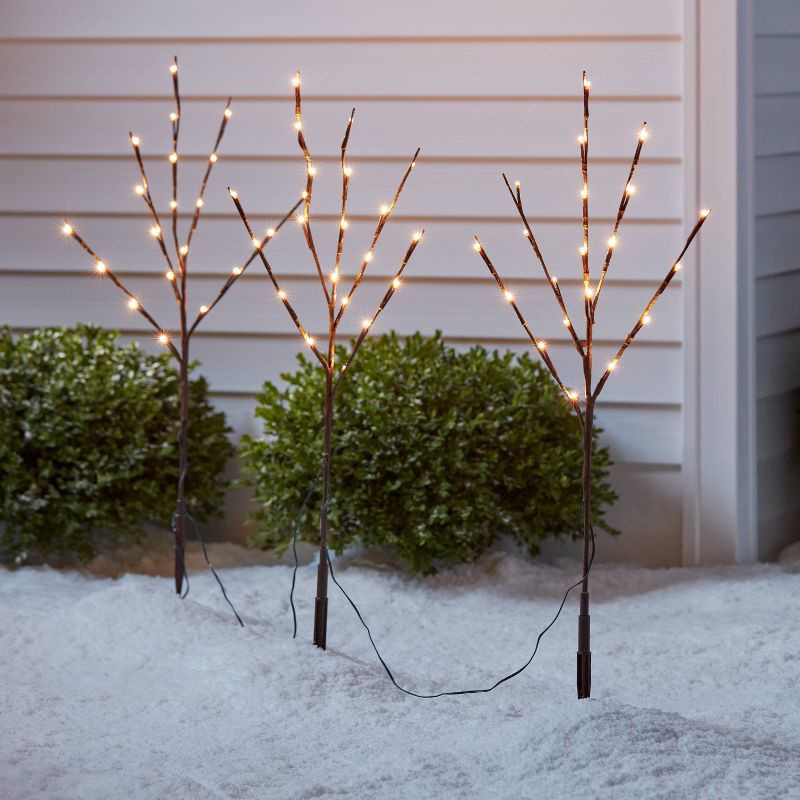 slide 2 of 4, 3pc 50ct 30" H Christmas LED Artificial Twig Stake Lights with Warm White LED's - Wondershop™, 3 ct, 50 ct