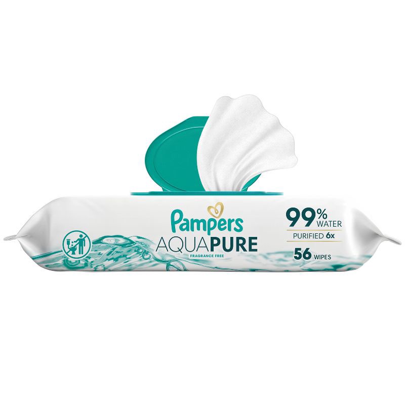 slide 1 of 16, Pampers Aqua Pure Baby Wipes - 56ct: Phthalate-Free, Unscented, Pop-Up Dispenser, 56 ct