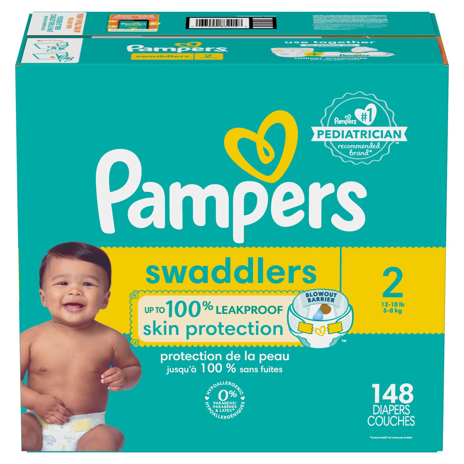 slide 1 of 6, Pampers Swaddlers Active Baby Diapers Enormous Pack - Size 2 - 148ct, 2 x 148 ct