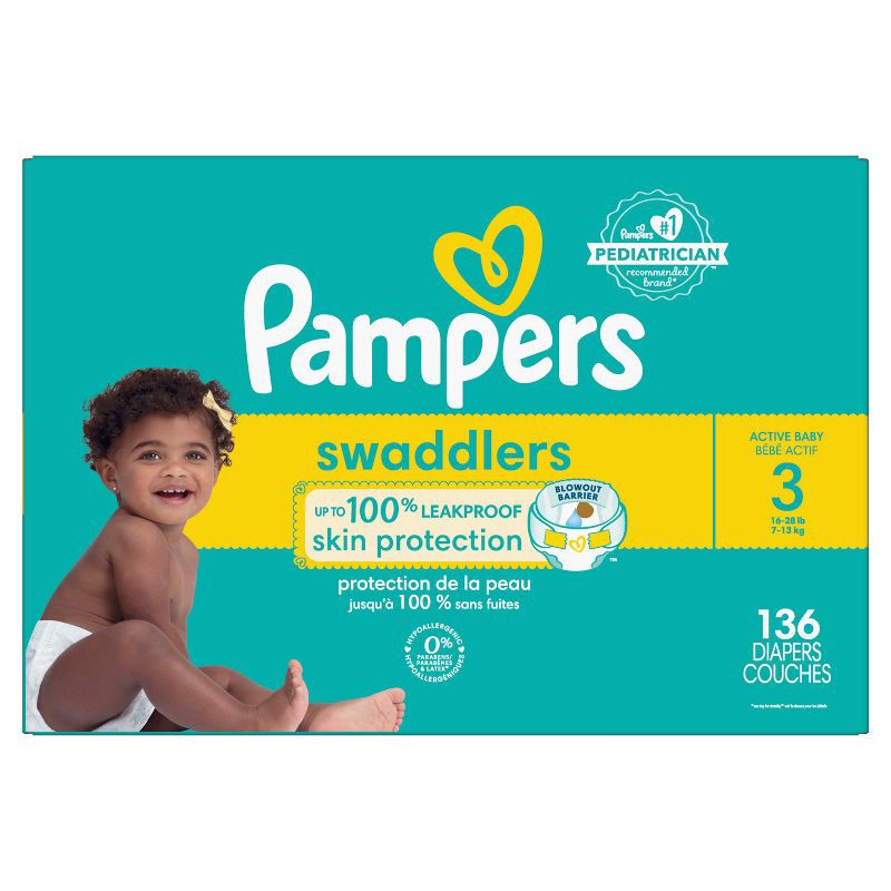 slide 12 of 14, Pampers Swaddlers Active Baby Diapers Enormous Pack - Size 3 - 136ct, 136 ct