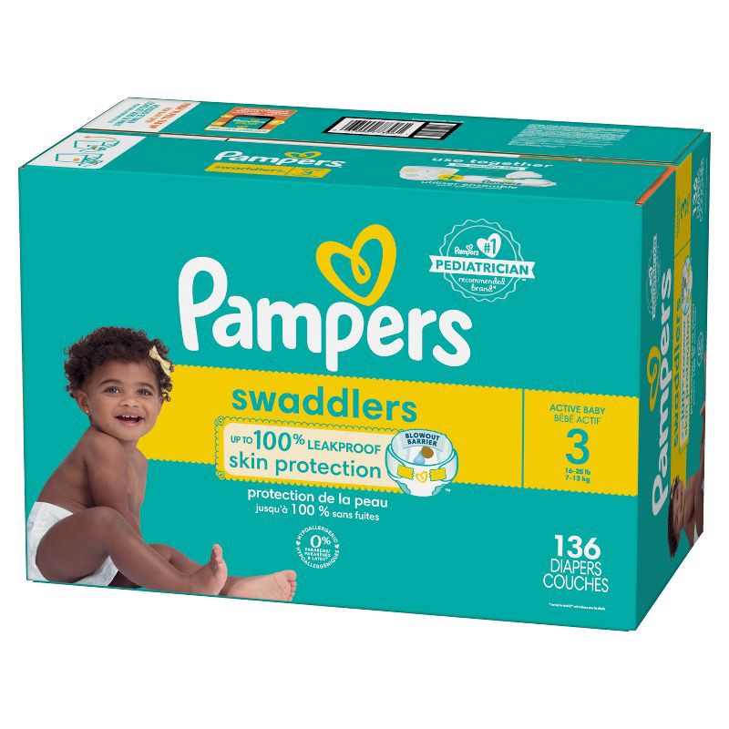 slide 14 of 14, Pampers Swaddlers Active Baby Diapers Enormous Pack - Size 3 - 136ct, 136 ct