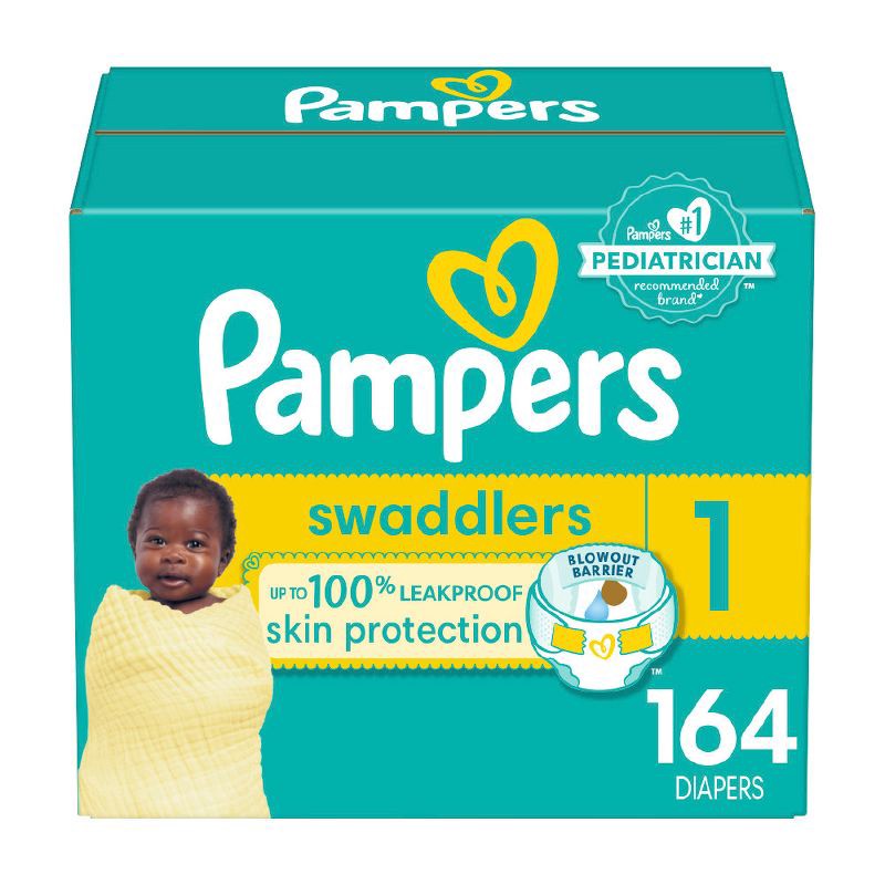 slide 1 of 15, Pampers Swaddlers Active Baby Diapers Enormous Pack - Size 1 - 164ct, 164 ct