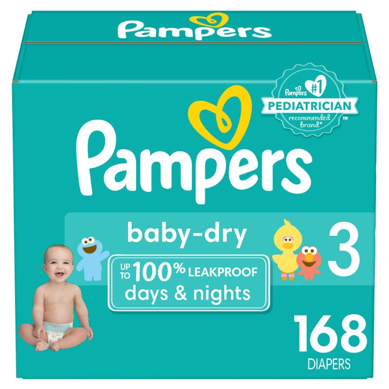 slide 1 of 9, Pampers Baby Dry Diapers Pack Size 3 - 168ct, 168 ct