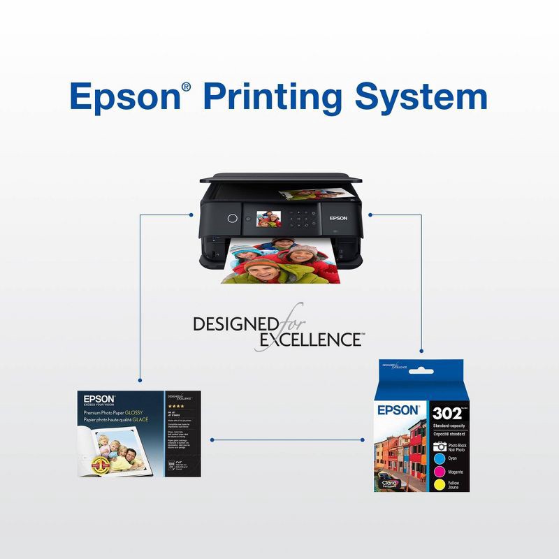 slide 3 of 7, Epson 302 Black, C/M/Y 4pk Ink Cartridges - Black, Cyan, Magenta, Yellow (T302520-CP): Standard Yield, 4 Colors, 4 ct